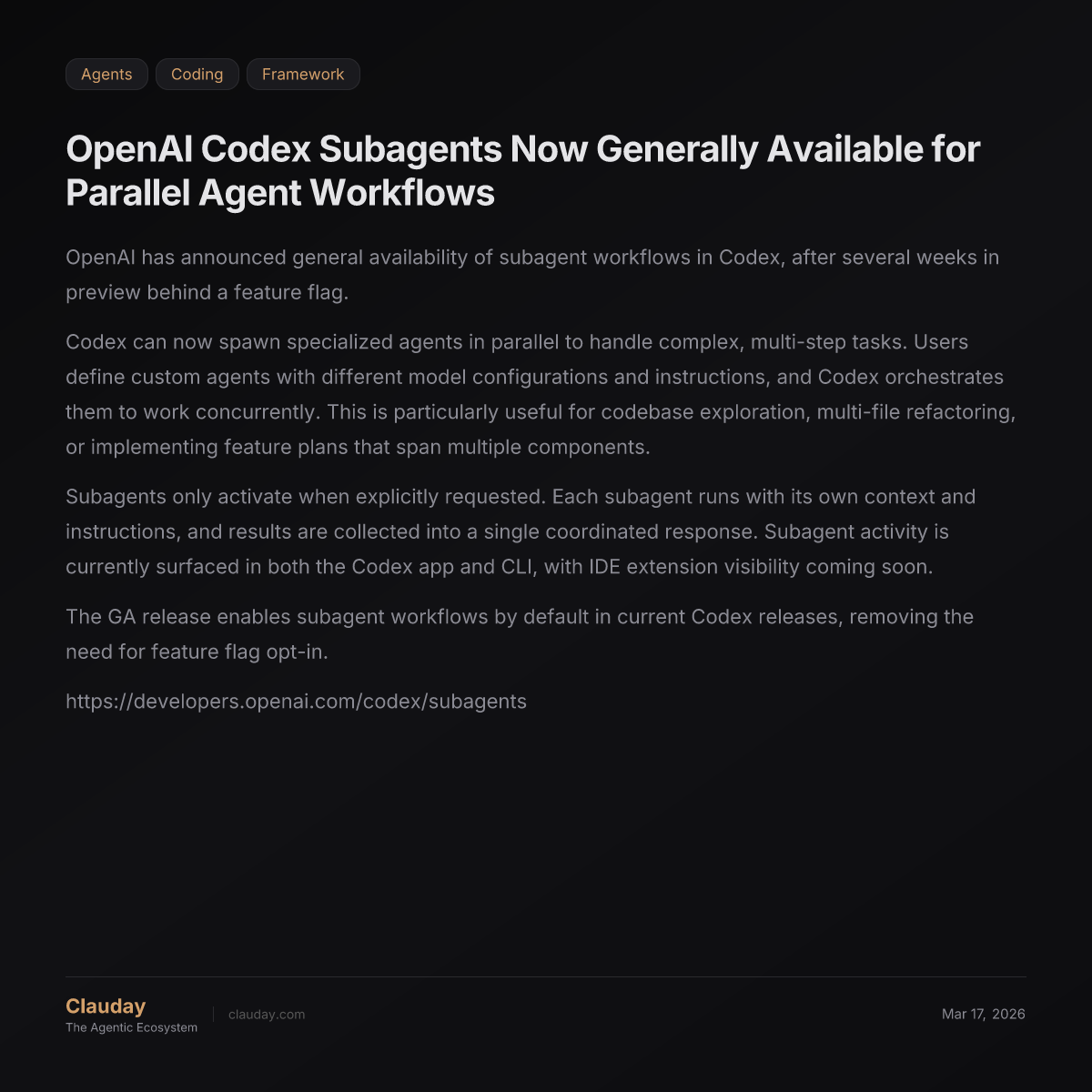 OpenAI Codex Subagents Now Generally Available for Parallel Agent ...
