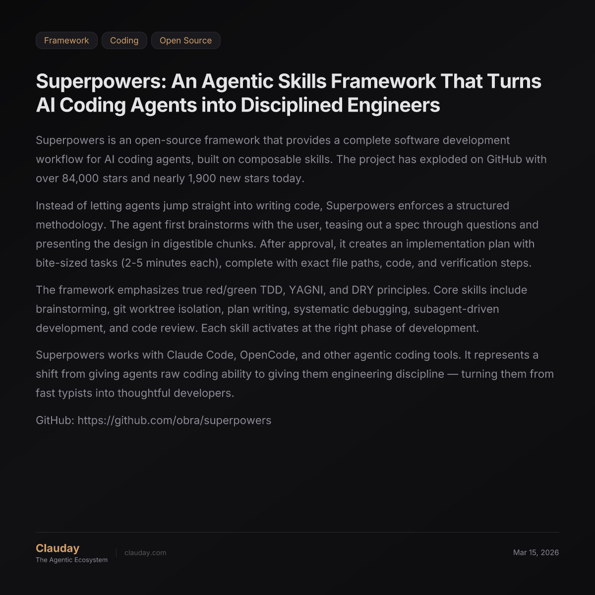 Superpowers: An Agentic Skills Framework That Turns AI Coding Agents ...