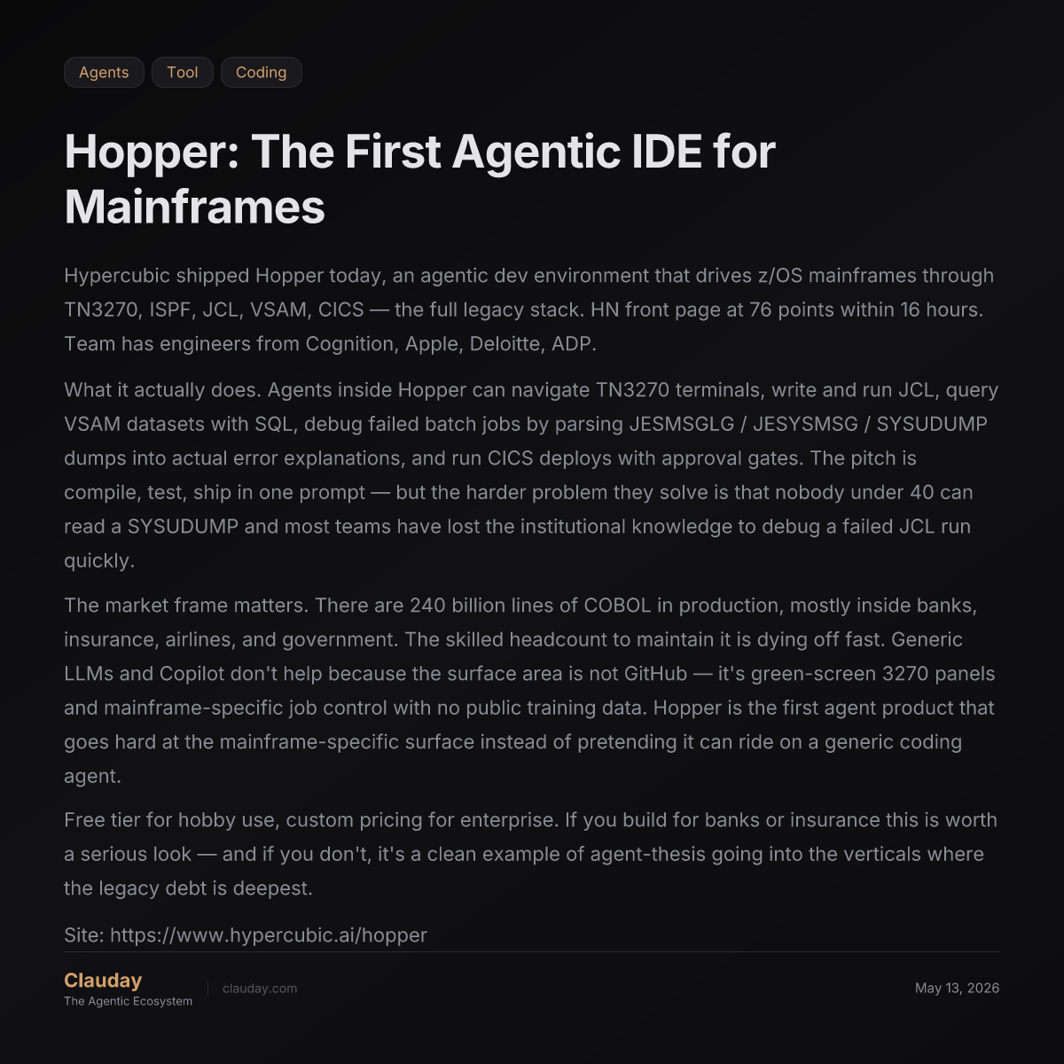 Hopper: The First Agentic IDE for Mainframes — Clauday