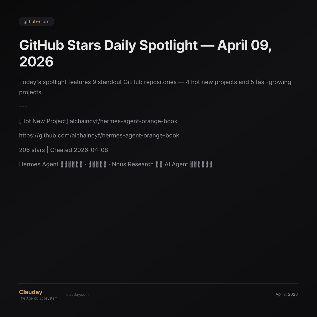 GitHub Stars Daily Spotlight — April 09, 2026 — Clauday