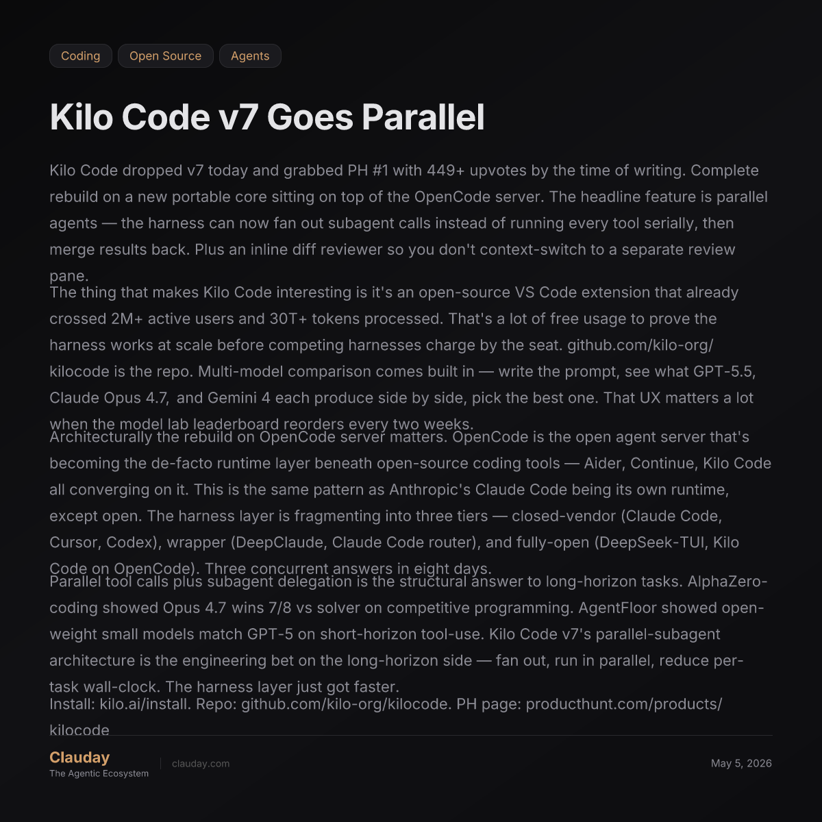 Kilo Code v7 Goes Parallel — Clauday