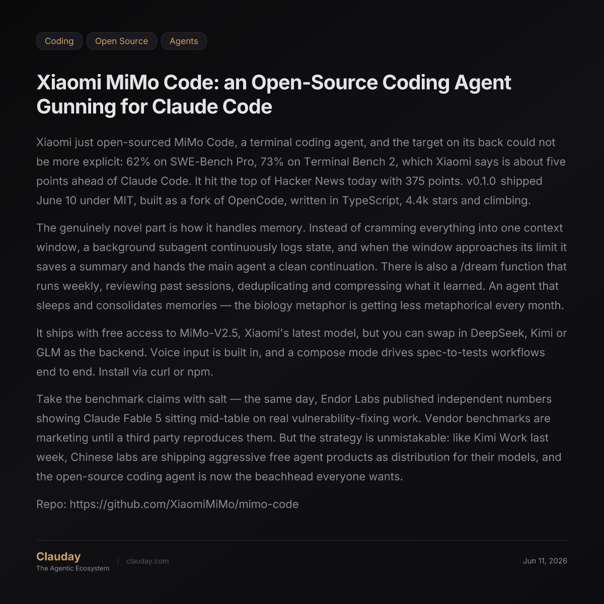 Xiaomi MiMo Code: an Open-Source Coding Agent Gunning for Claude Code ...