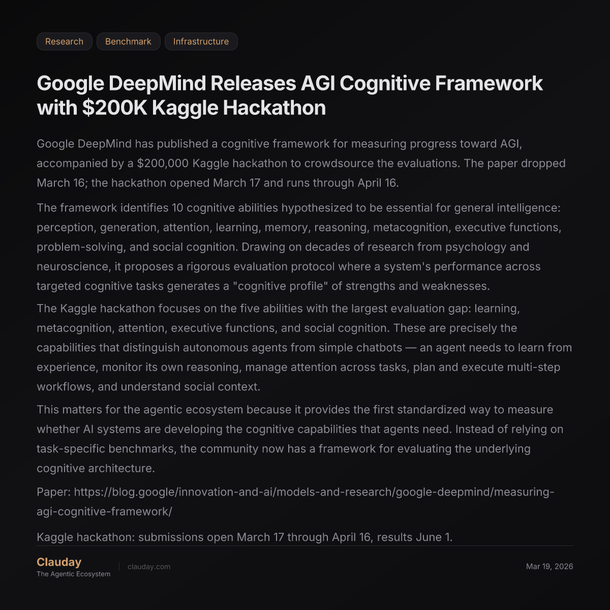 Google DeepMind Releases AGI Cognitive Framework with $200K Kaggle ...