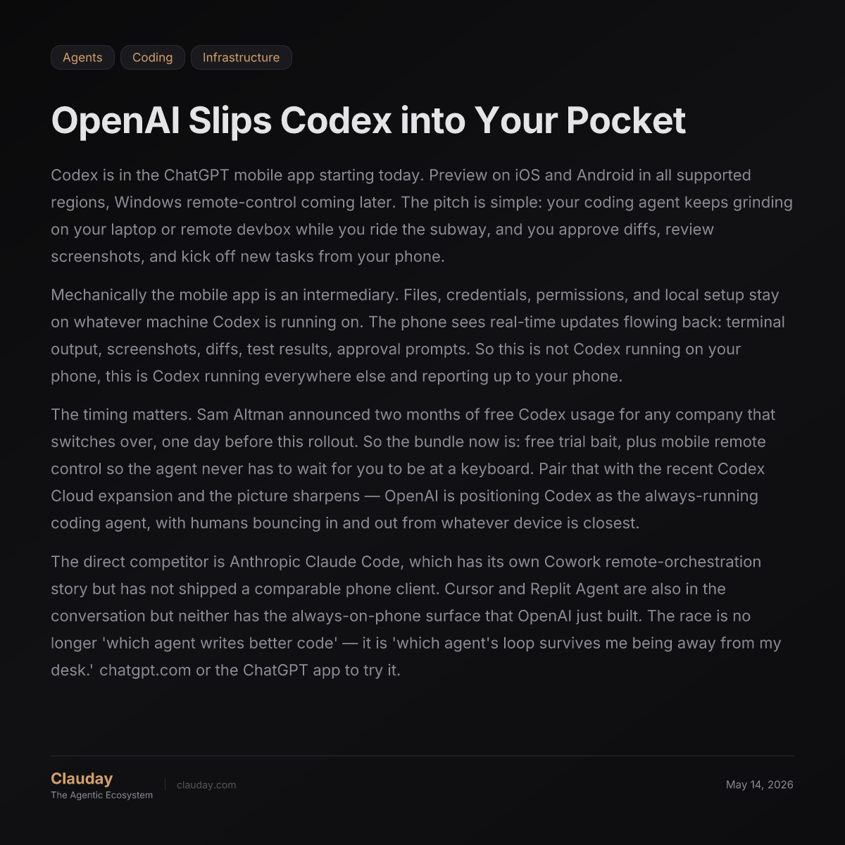 OpenAI Slips Codex into Your Pocket — Clauday