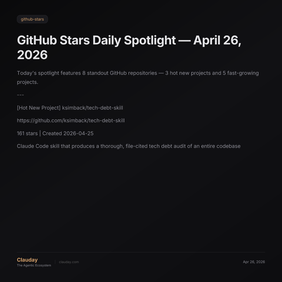 GitHub Stars Daily Spotlight — April 26, 2026 — Clauday