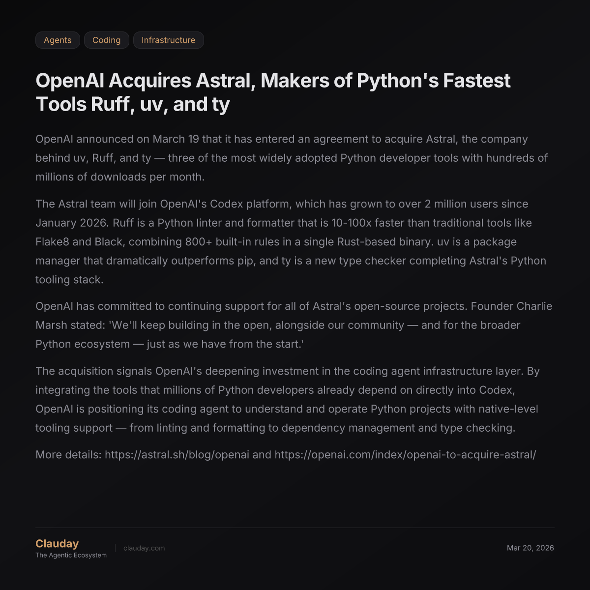 OpenAI Acquires Astral, Makers of Python's Fastest Tools Ruff, uv, and ...