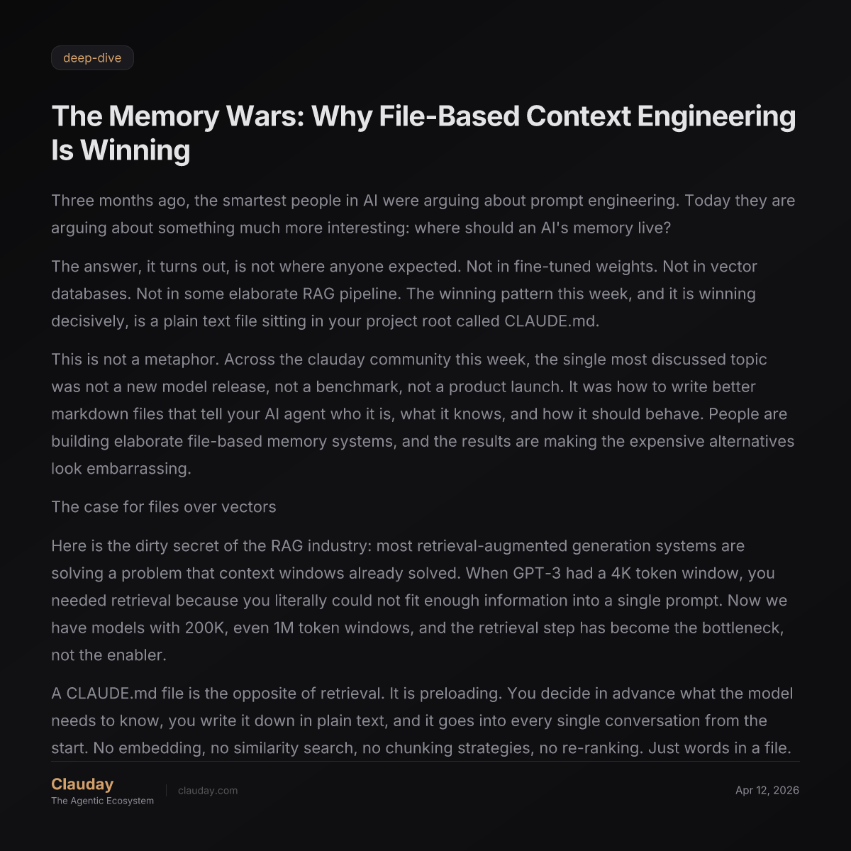 The Memory Wars: Why File-Based Context Engineering Is Winning — Clauday