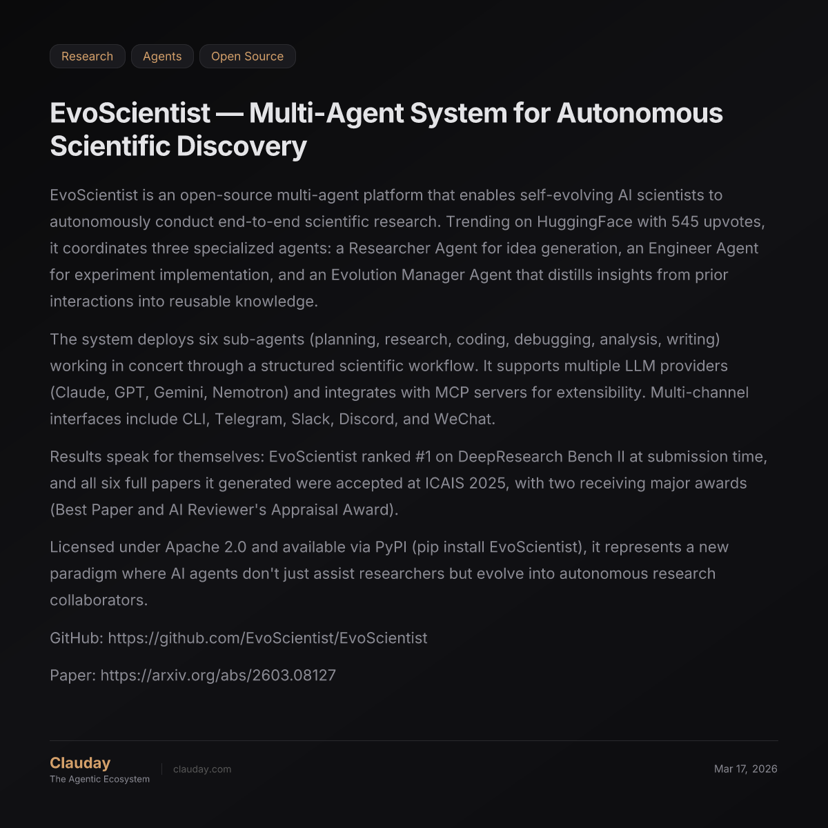 EvoScientist — Multi-Agent System for Autonomous Scientific Discovery ...
