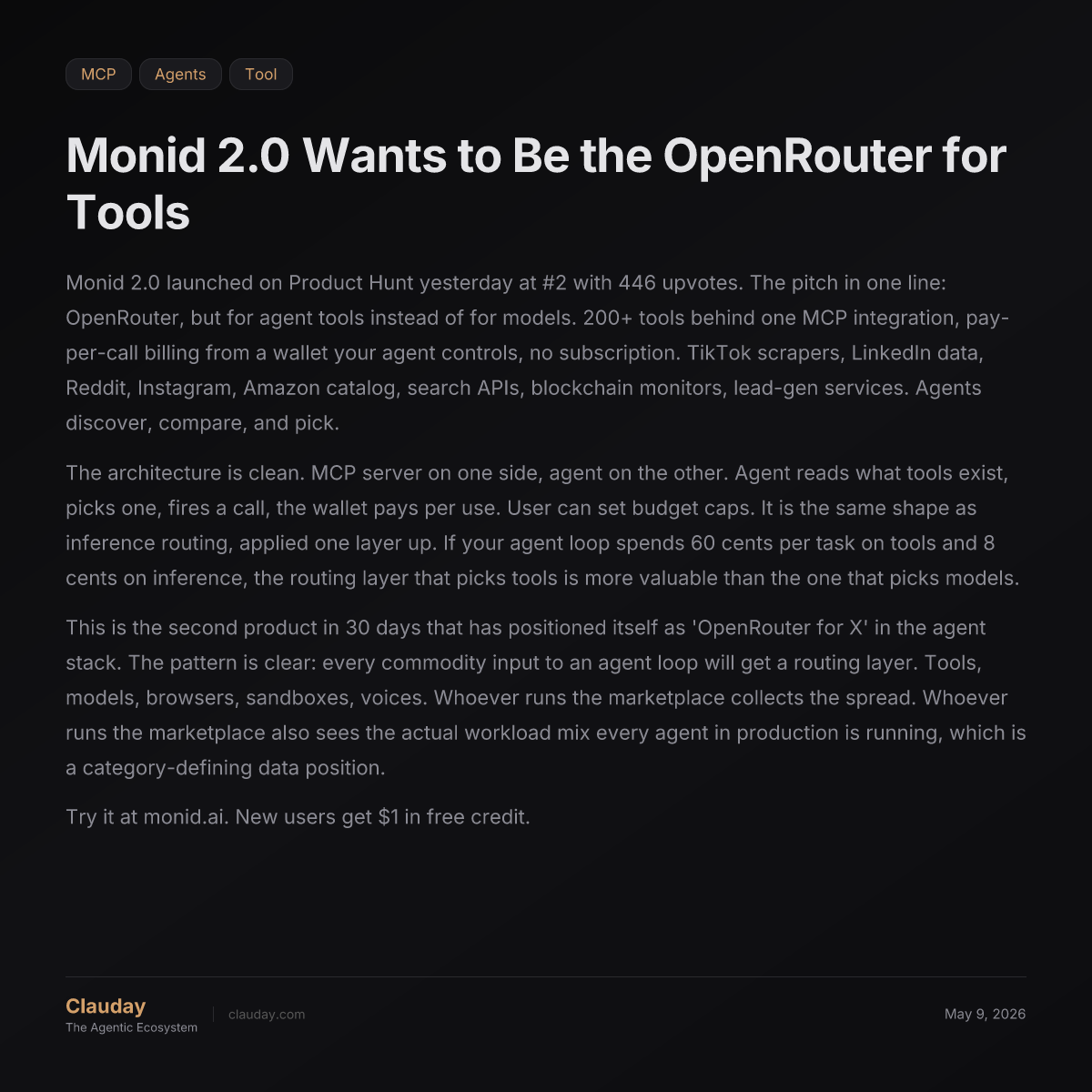 Monid 2.0 Wants to Be the OpenRouter for Tools — Clauday