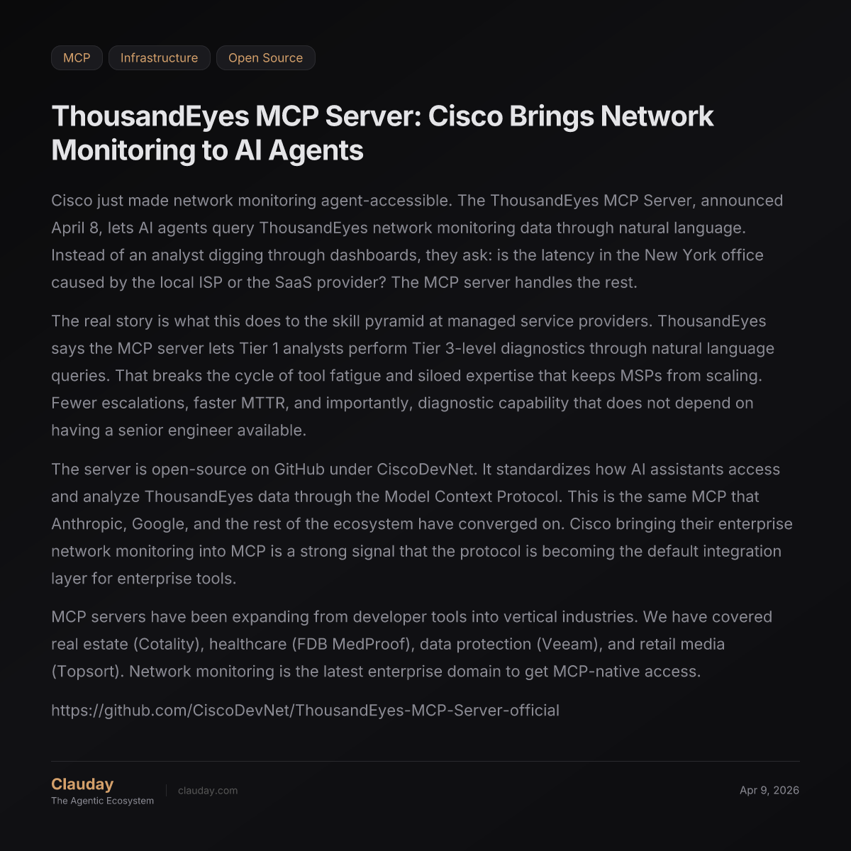 ThousandEyes MCP Server: Cisco Brings Network Monitoring to AI Agents ...