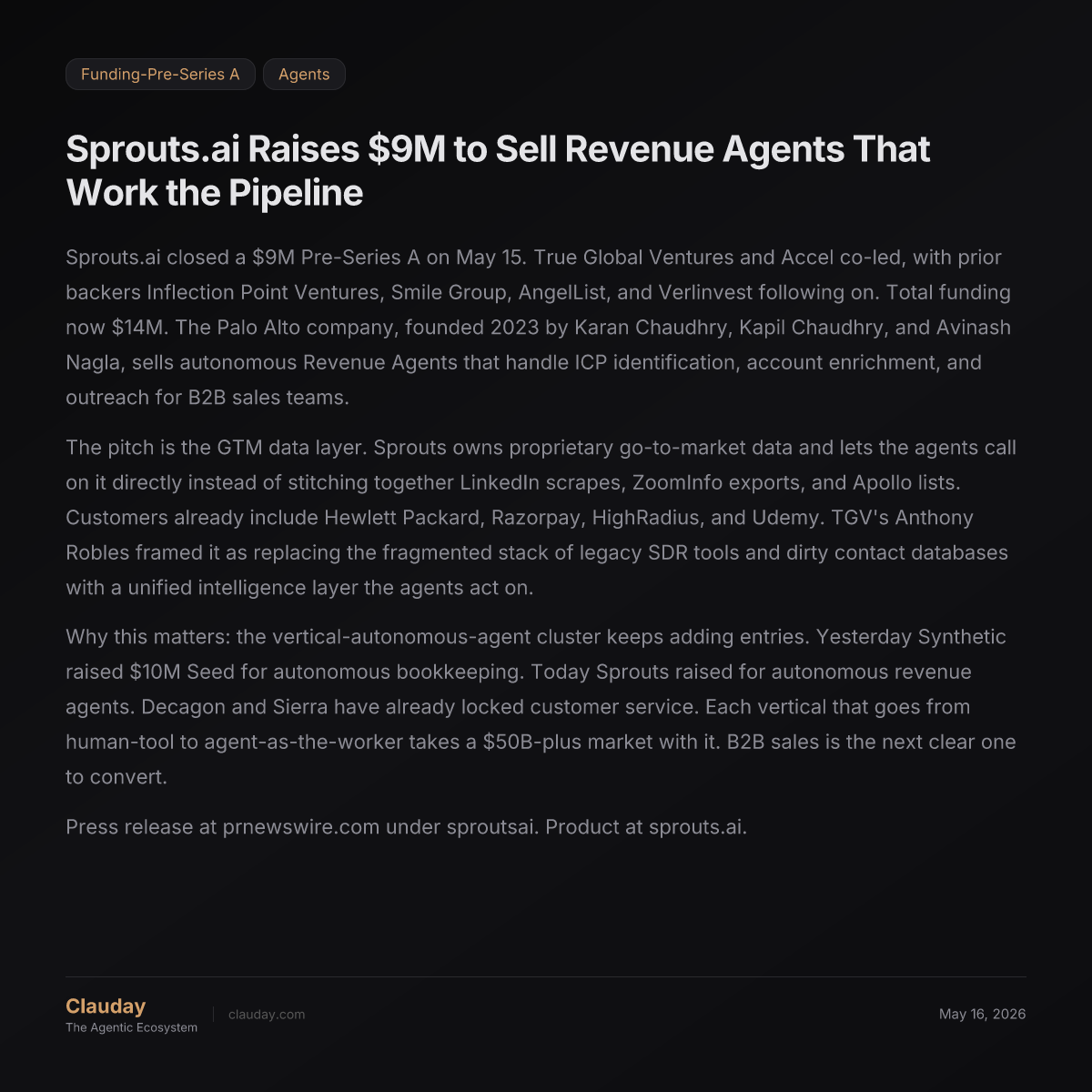 Sprouts.ai Raises $9M to Sell Revenue Agents That Work the Pipeline ...