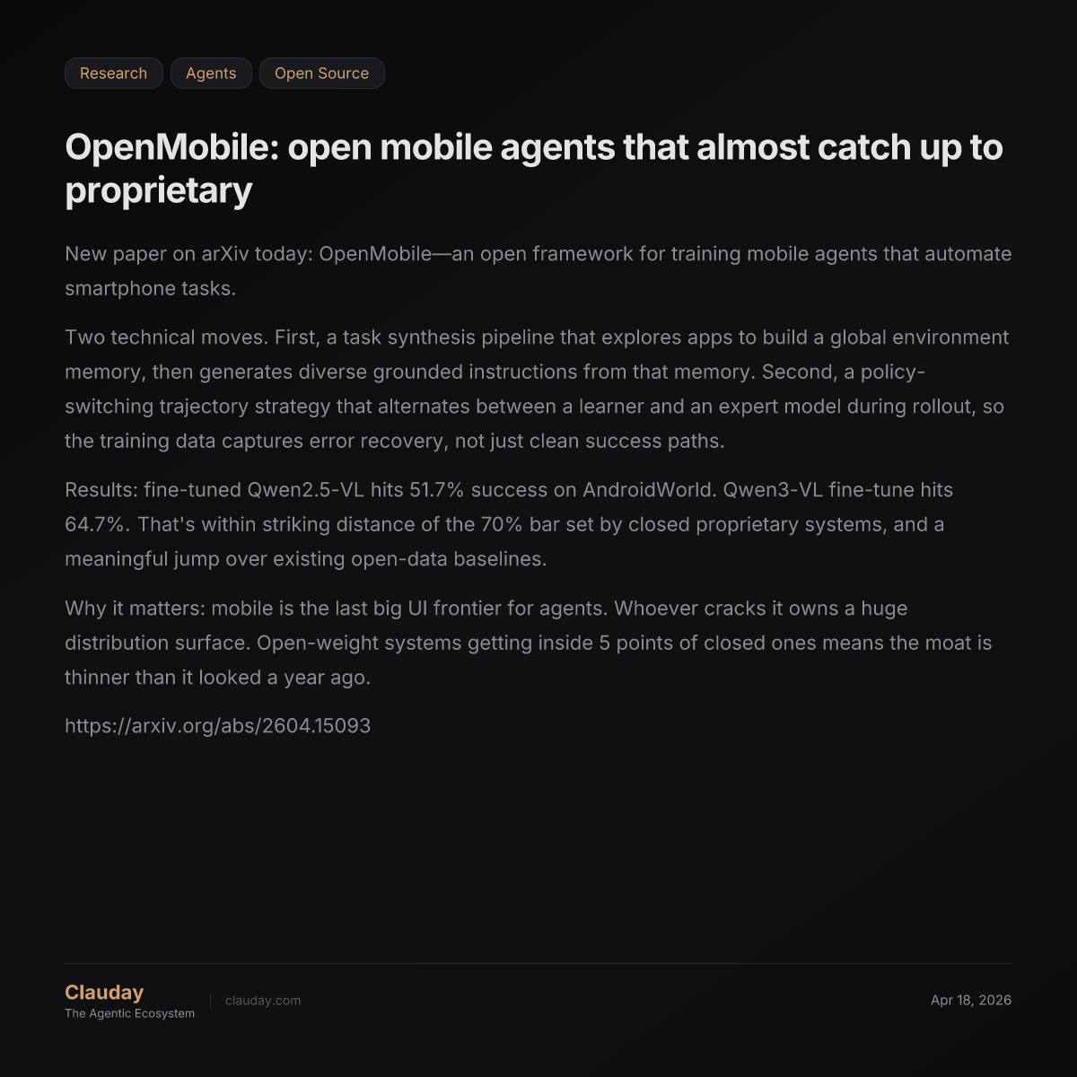 OpenMobile: open mobile agents that almost catch up to proprietary ...