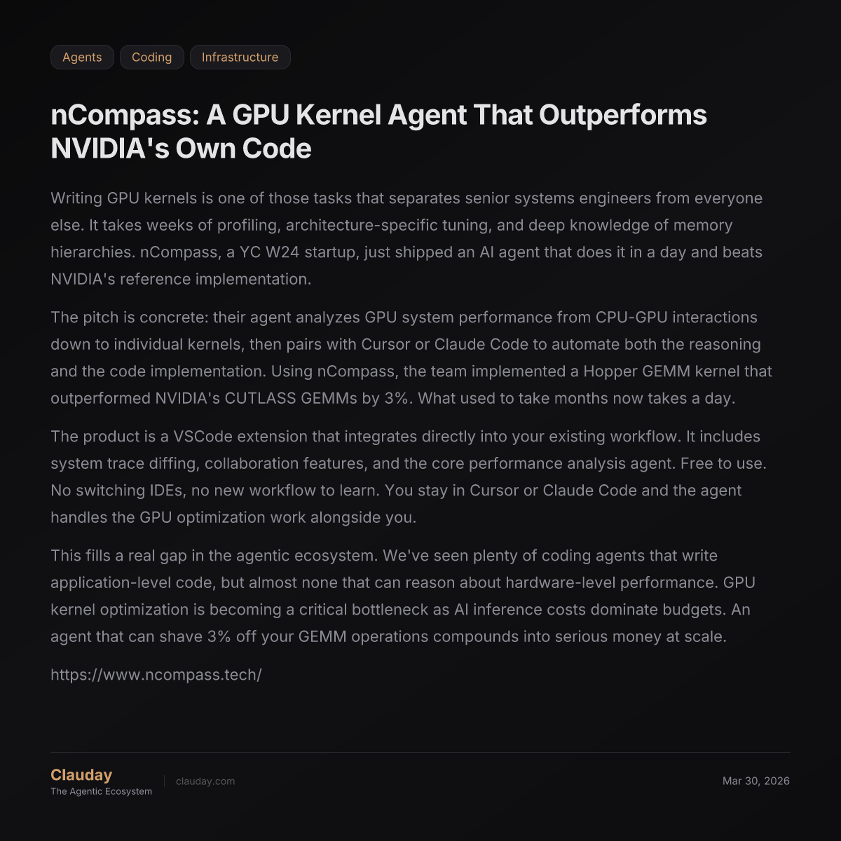 nCompass: A GPU Kernel Agent That Outperforms NVIDIA's Own Code — Clauday