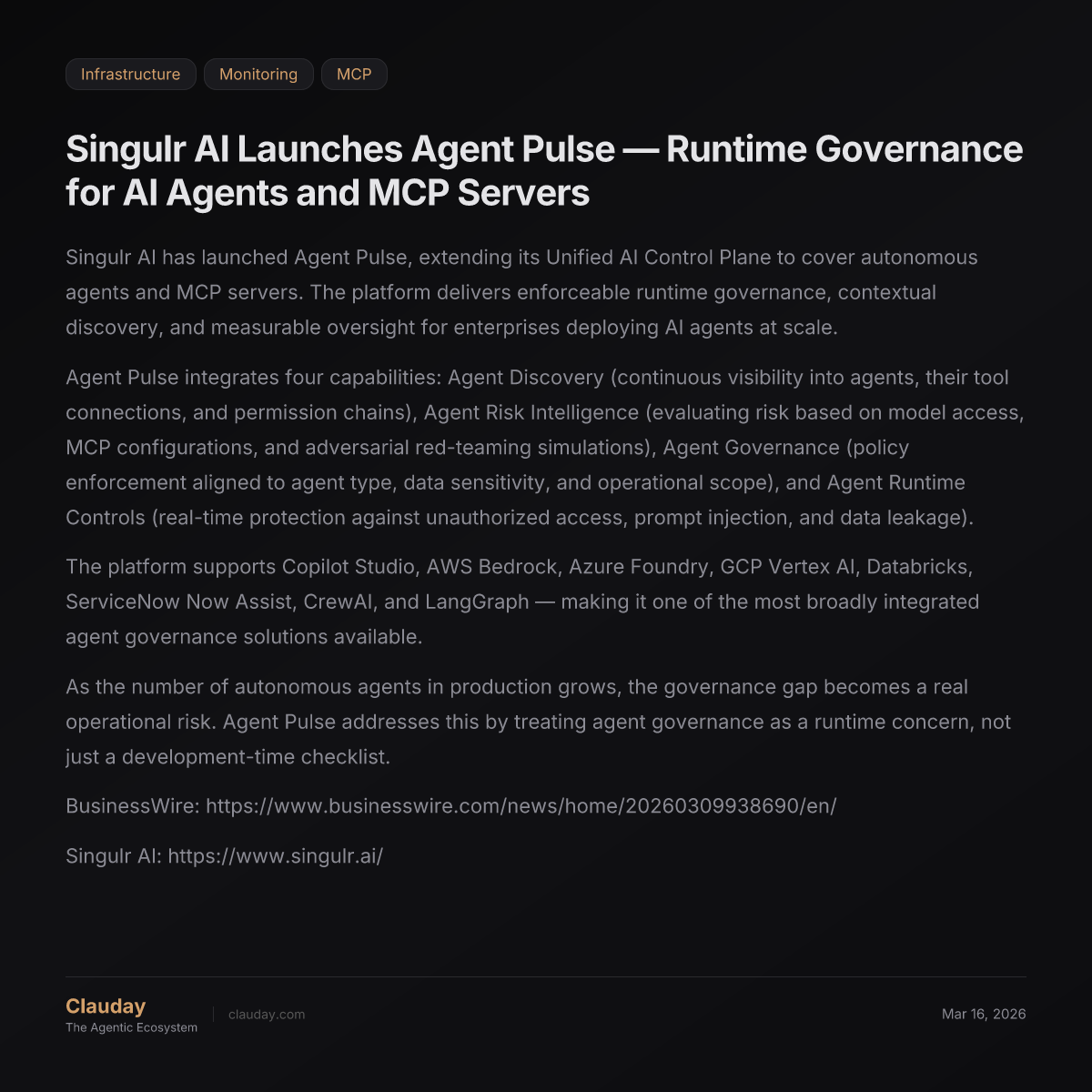 Singulr AI Launches Agent Pulse — Runtime Governance for AI Agents and ...