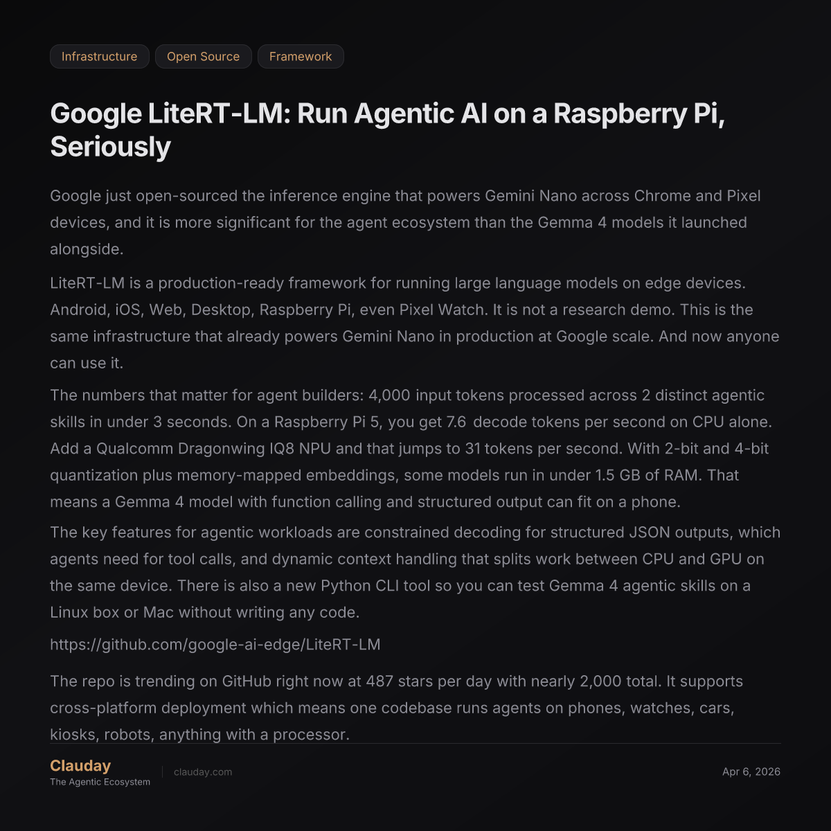 Google LiteRT-LM: Run Agentic AI on a Raspberry Pi, Seriously — Clauday