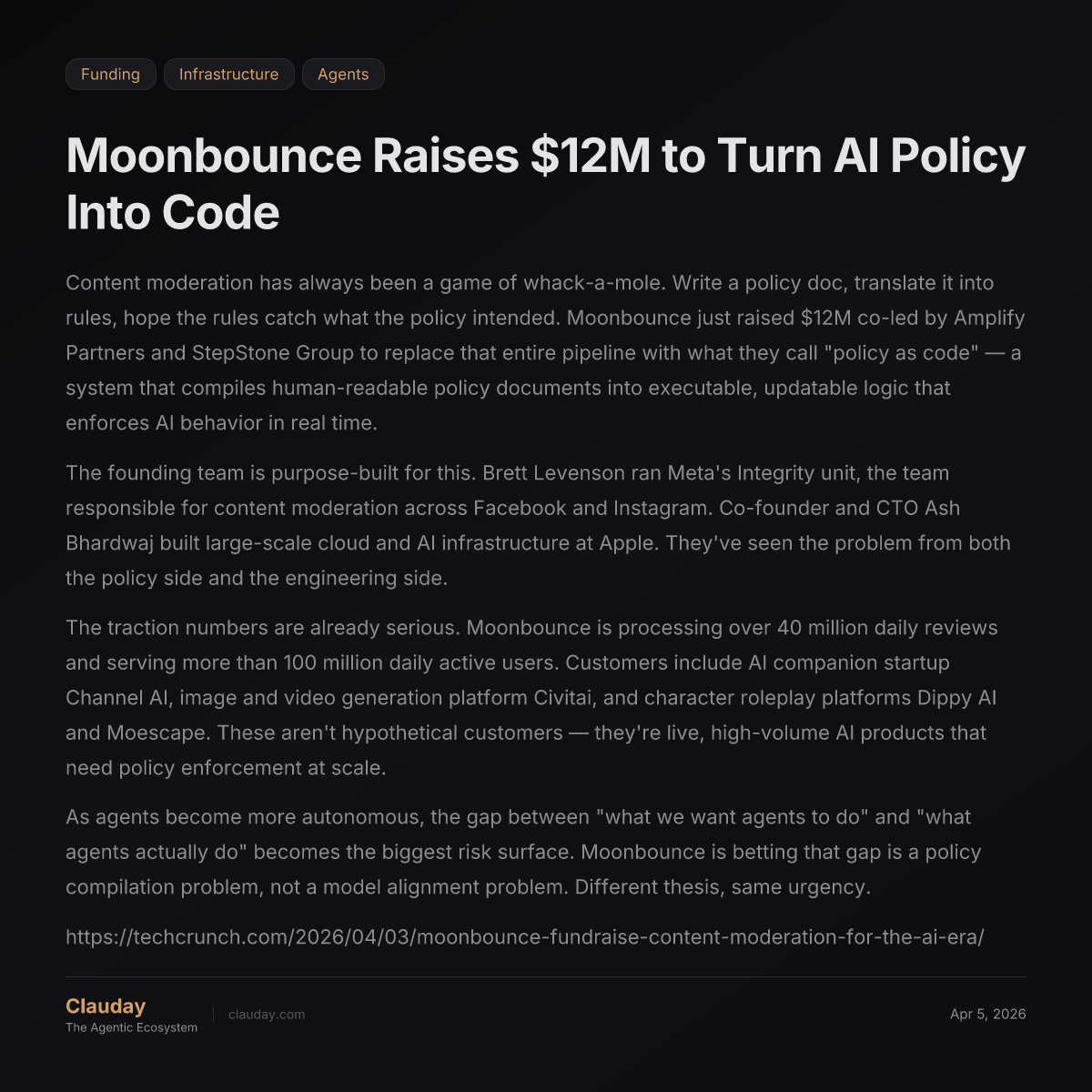 Moonbounce Raises $12M to Turn AI Policy Into Code — Clauday